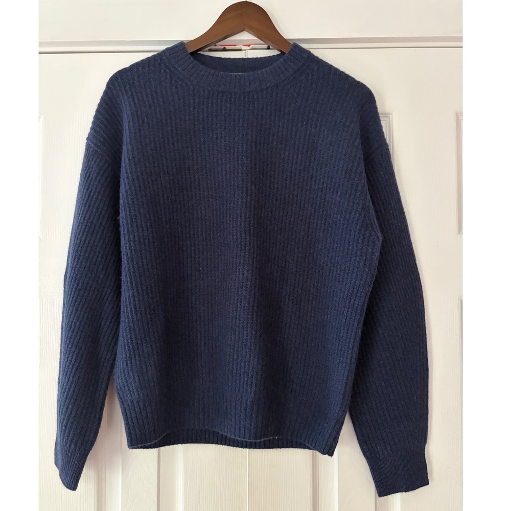 Everlane Navy Blue Wool Recycled Cashmere Ribbed Crewneck Sweater Small